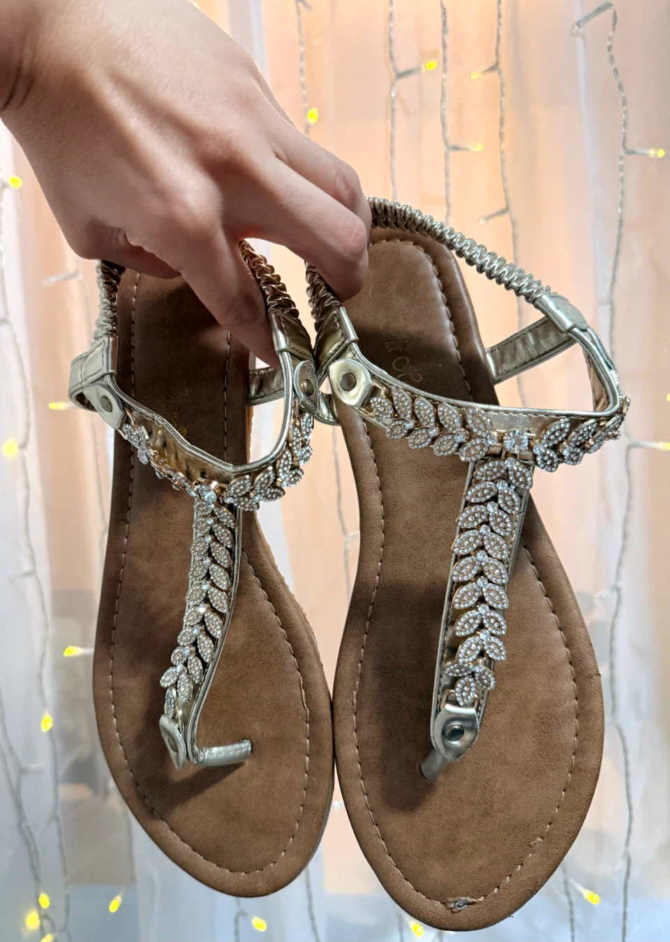 Women's Gold Fancy Thong Sandals