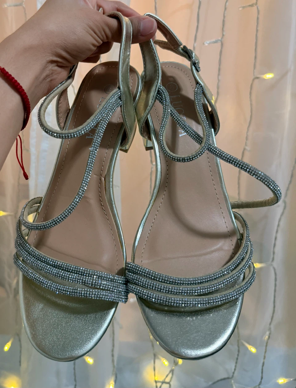 Gold Embellished Block Heel Sandals