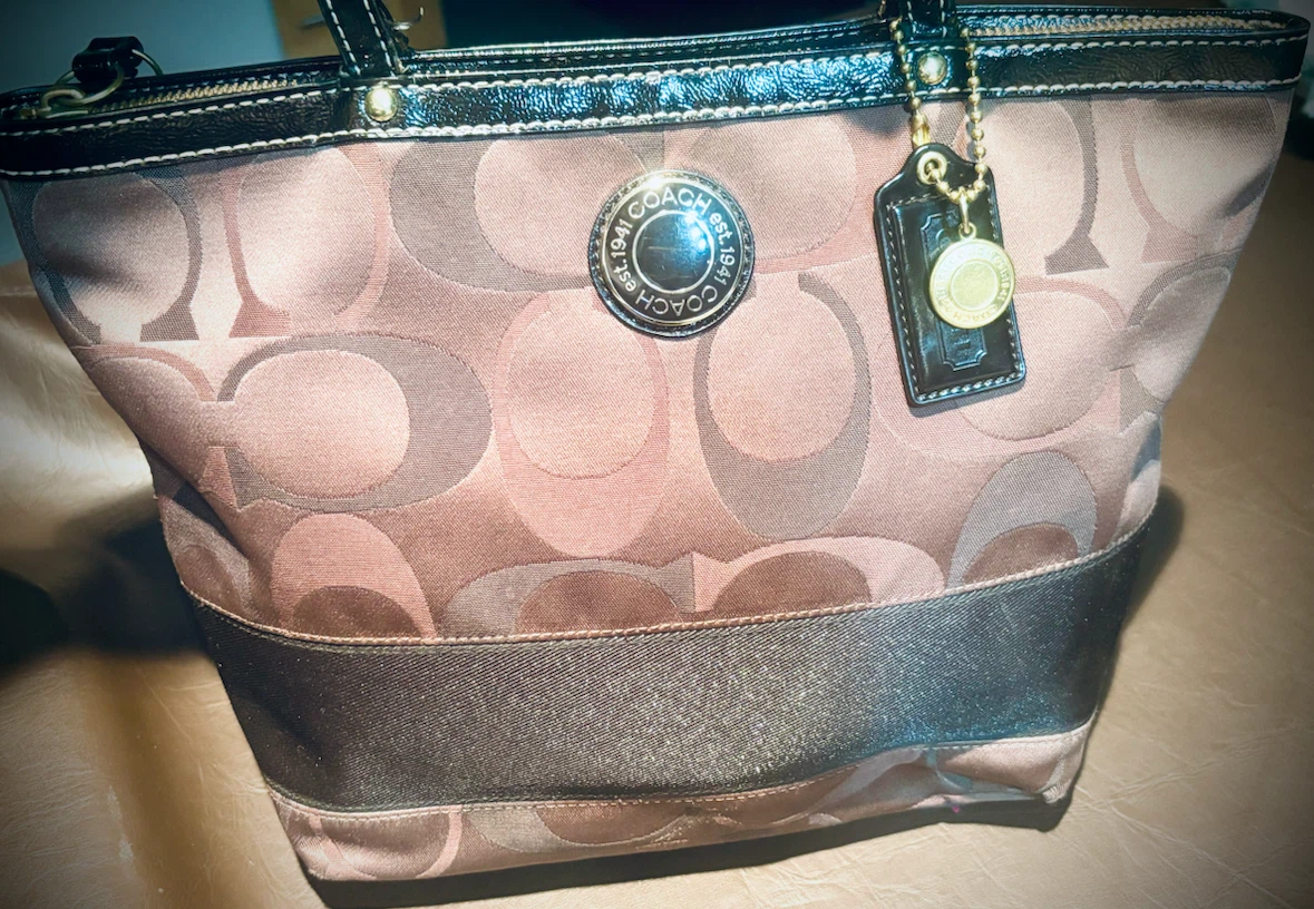 AUTHENTIC COACH Signature Stripe Tote Bag Purse