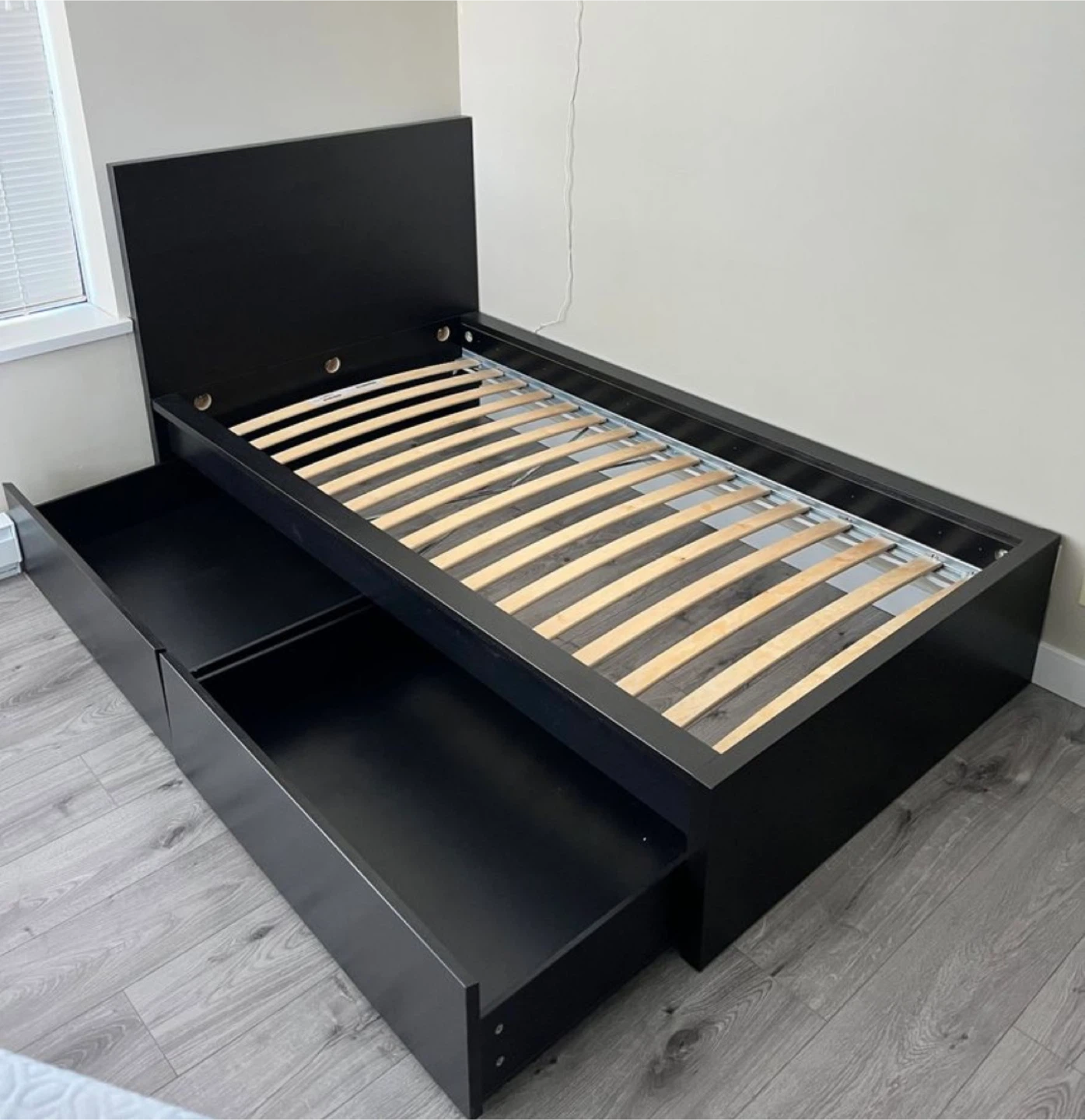 IKEA Malm Black Brown Twin Size Single Bed Frame and 2 Drawers - photo 2