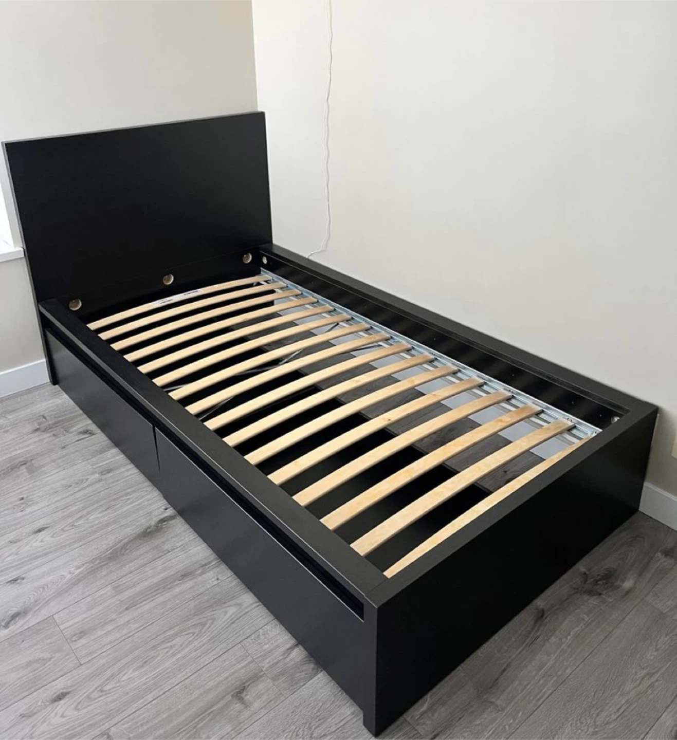 IKEA Malm Black Brown Twin Size Single Bed Frame and 2 Drawers