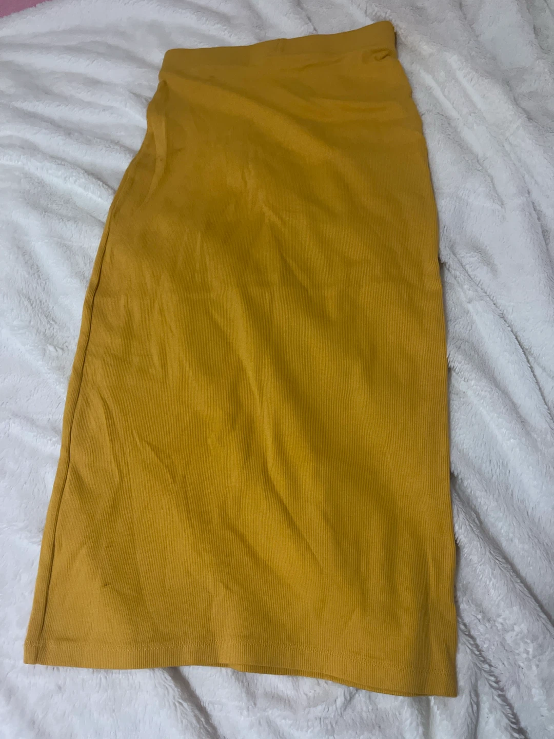 Yellow Ribbed Midi Skirt