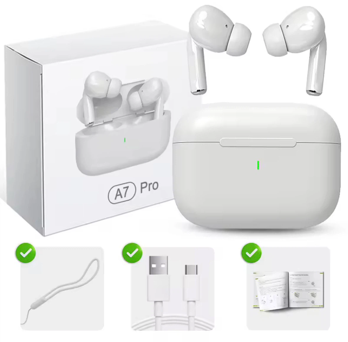 White A7 Pro Wireless Earbuds