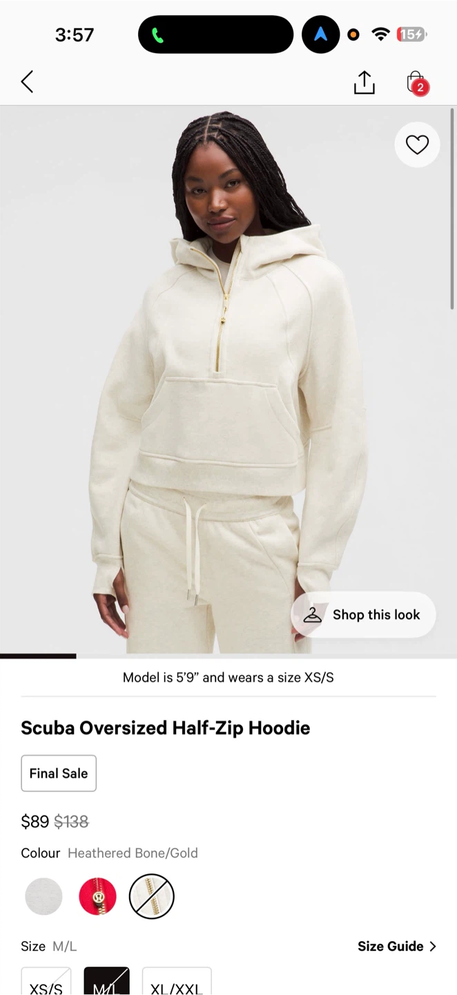 Lululemon Scuba Oversized Half-Zip Hoodie Heathered Bone/Gold