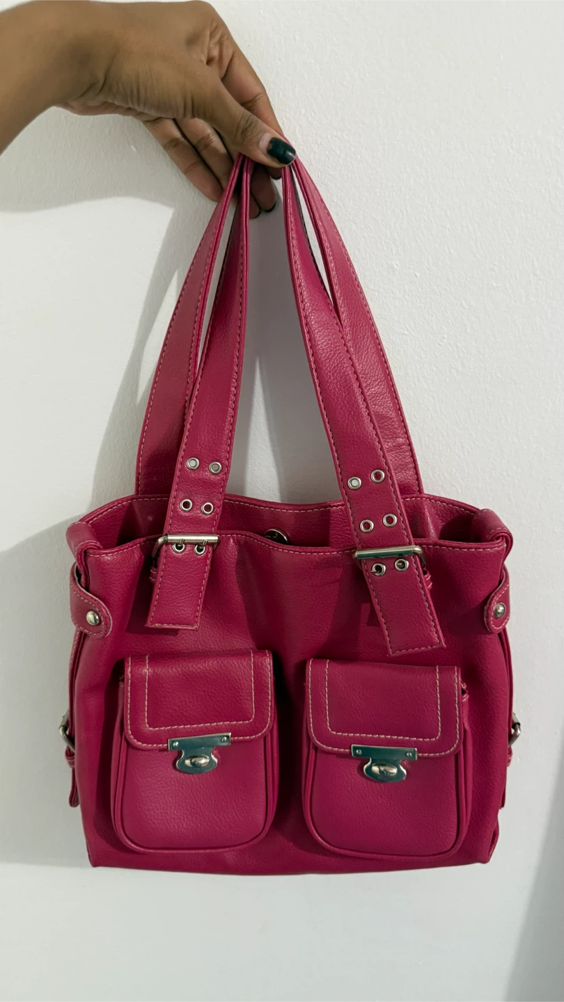Pink Faux Leather Shoulder Bag