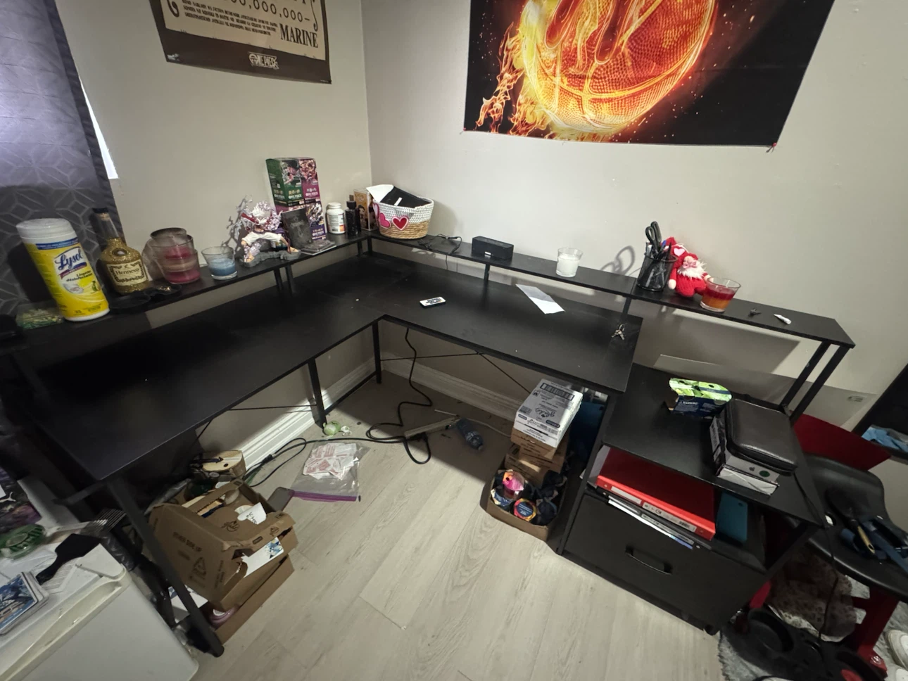 Black L-Shaped Desk with Storage