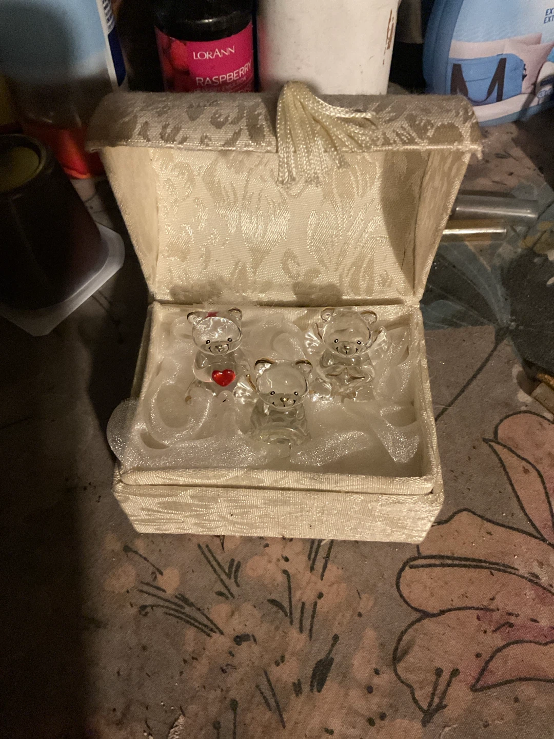 Crystal Teddy Bear Figurines in Decorative Box