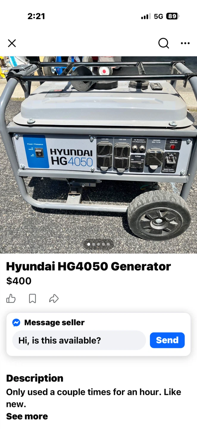 Hyundai HG4050 Generator - photo 2