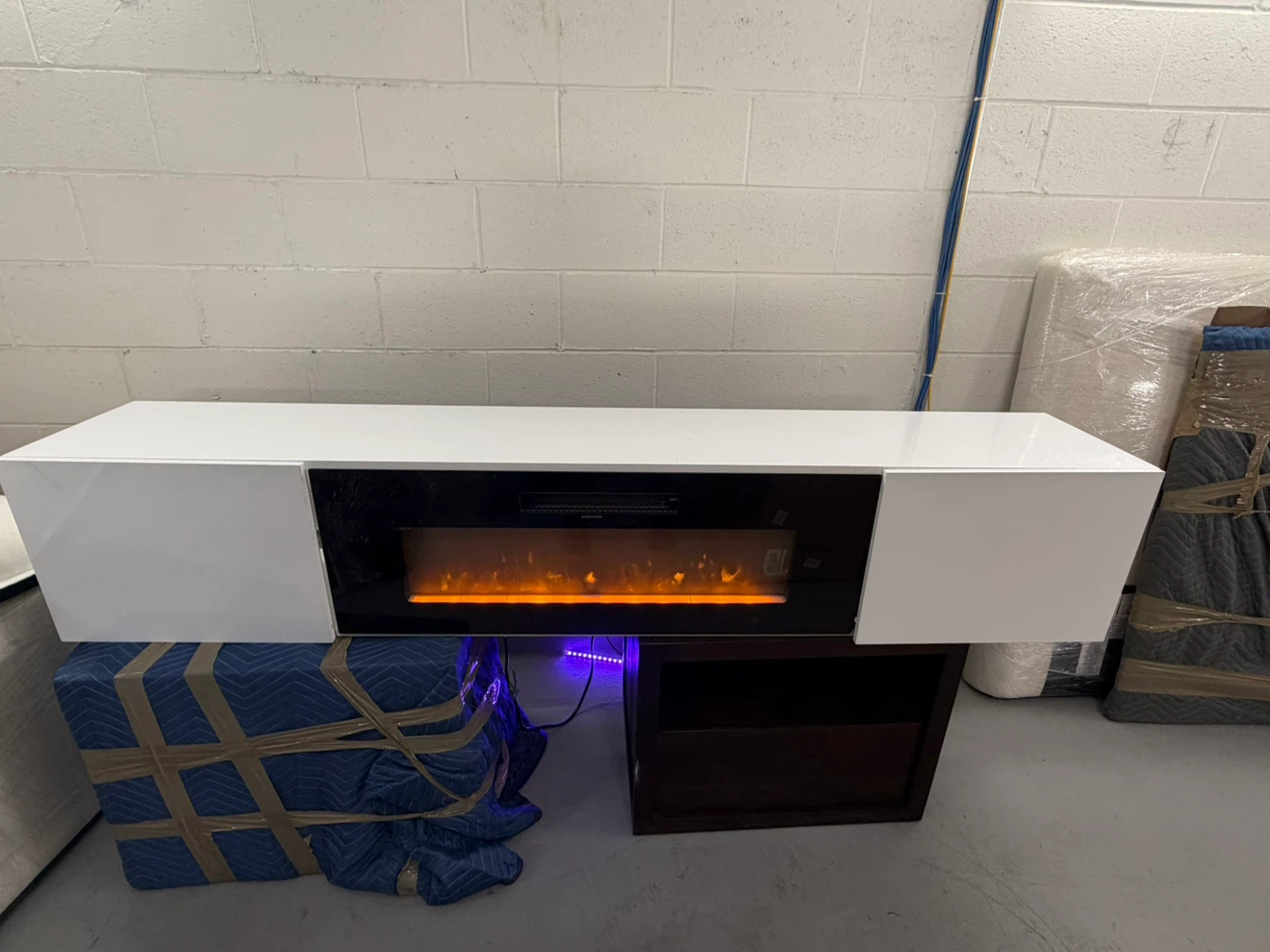 Modern White Media Console with Electric Fireplace