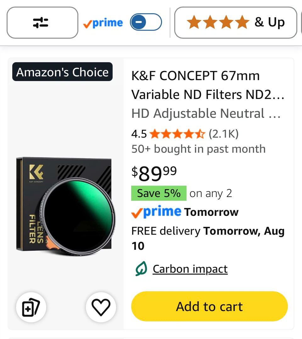 K&F CONCEPT 67mm Variable ND Filter ND2-ND400