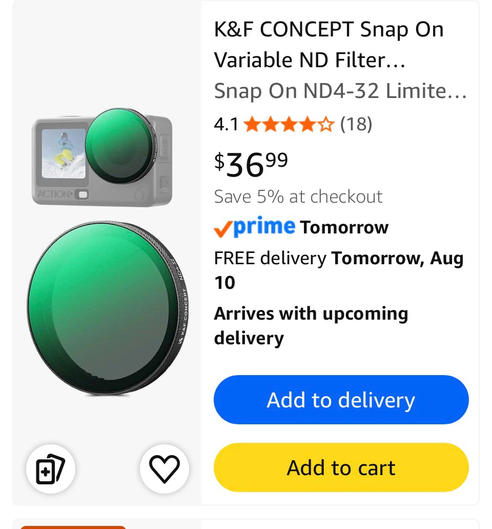 K&F CONCEPT Snap On Variable ND Filter for DJI Osmo Action 6