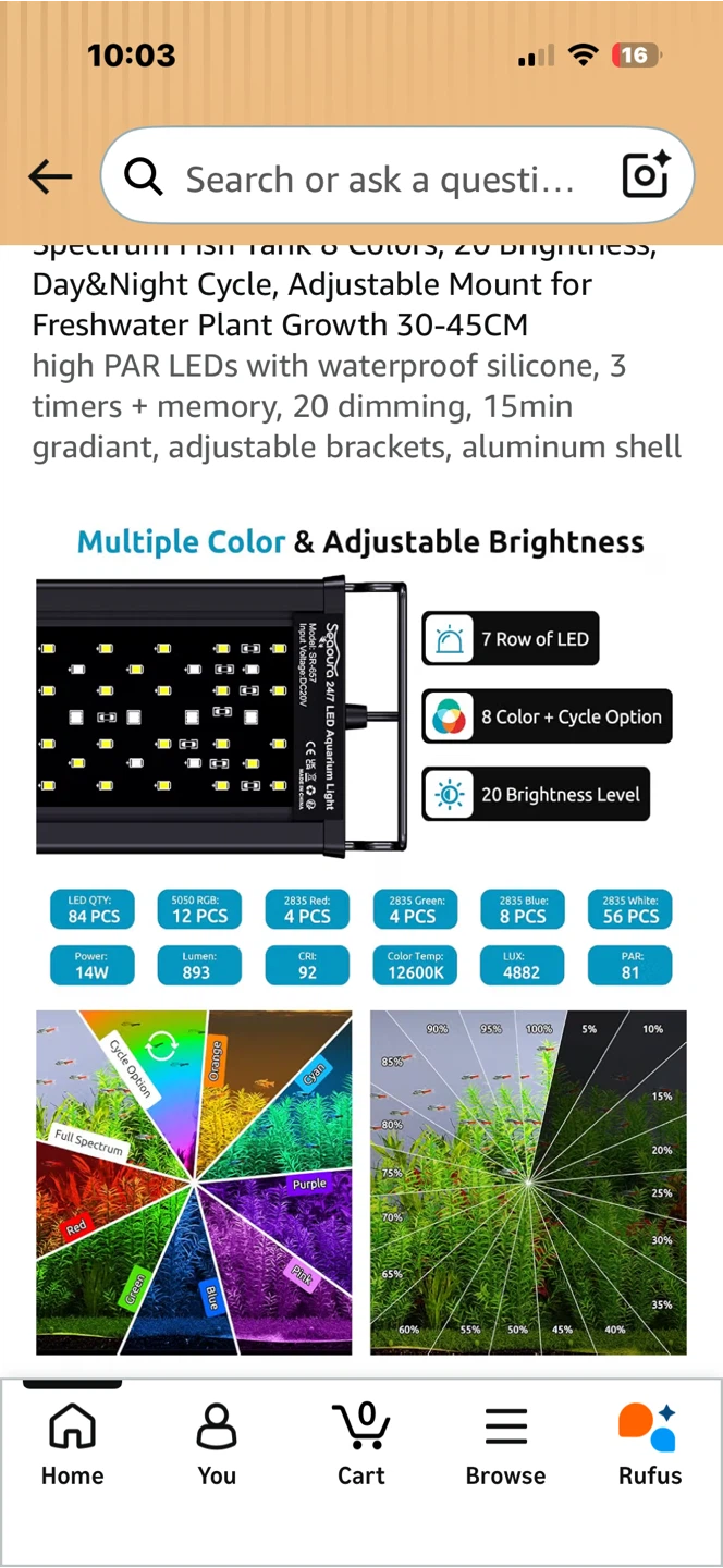 SEAOURA LED Aquarium Light 30-45CM Fish Tank Plant Growth - photo 3