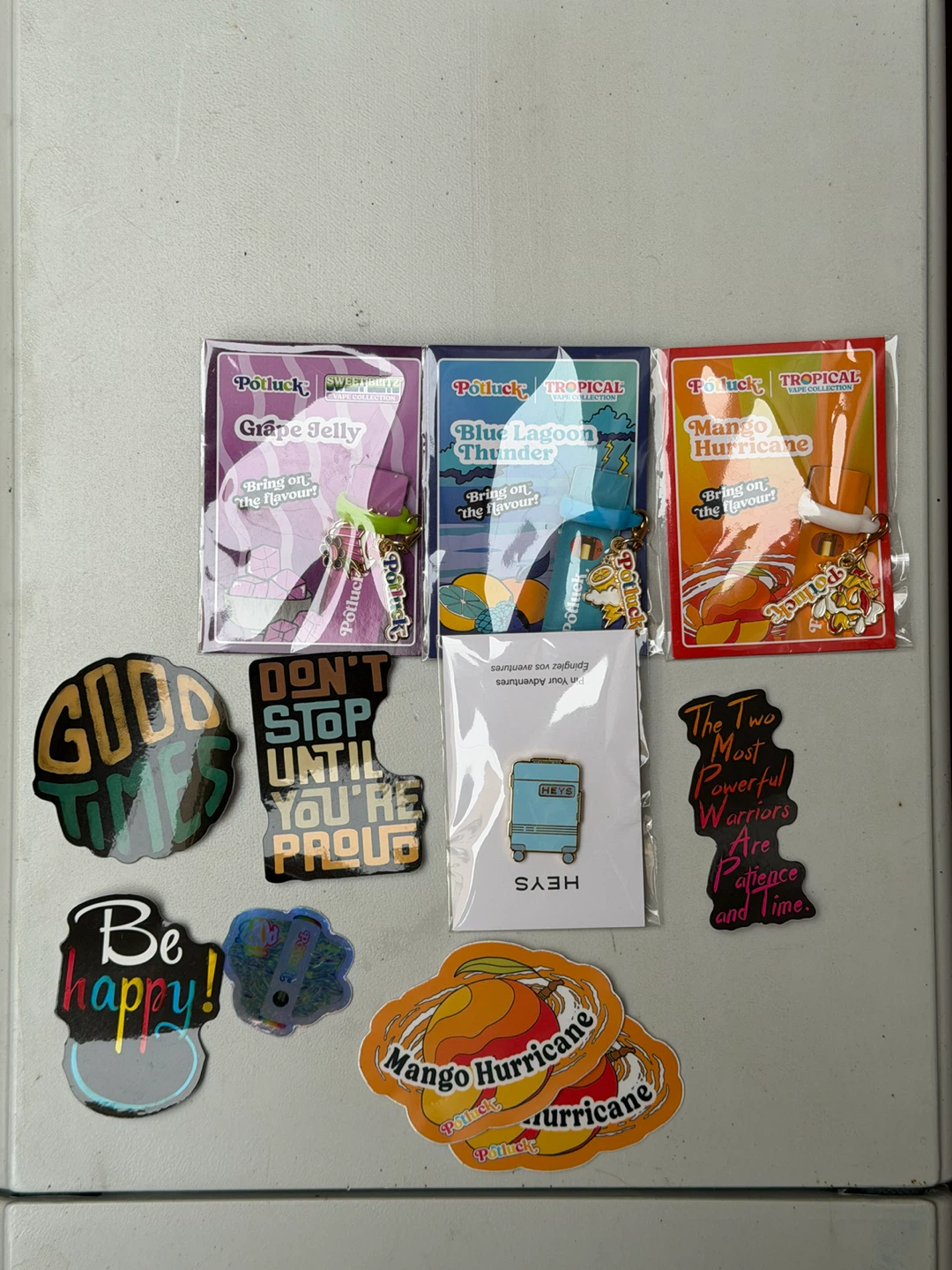 Pins, stickers & vape charms