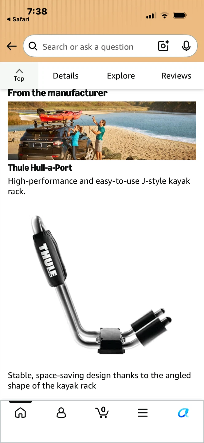 Thule Hull-a-Port J-Style Kayak Rack