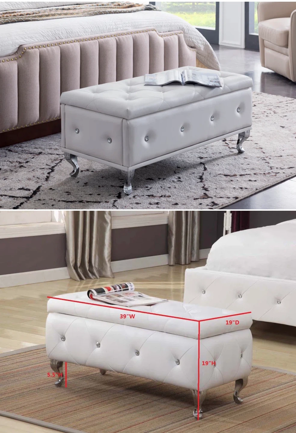 Ottoman White Faux Leather Storage Bench by House of Hampton - photo 2