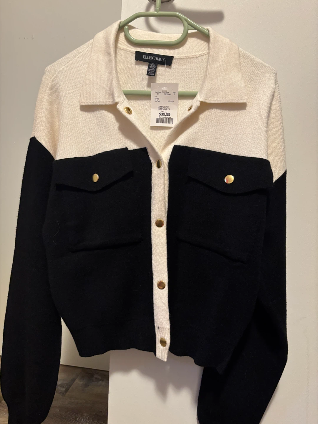 Ellen Tracy Two-Tone Button-Up Cardigan