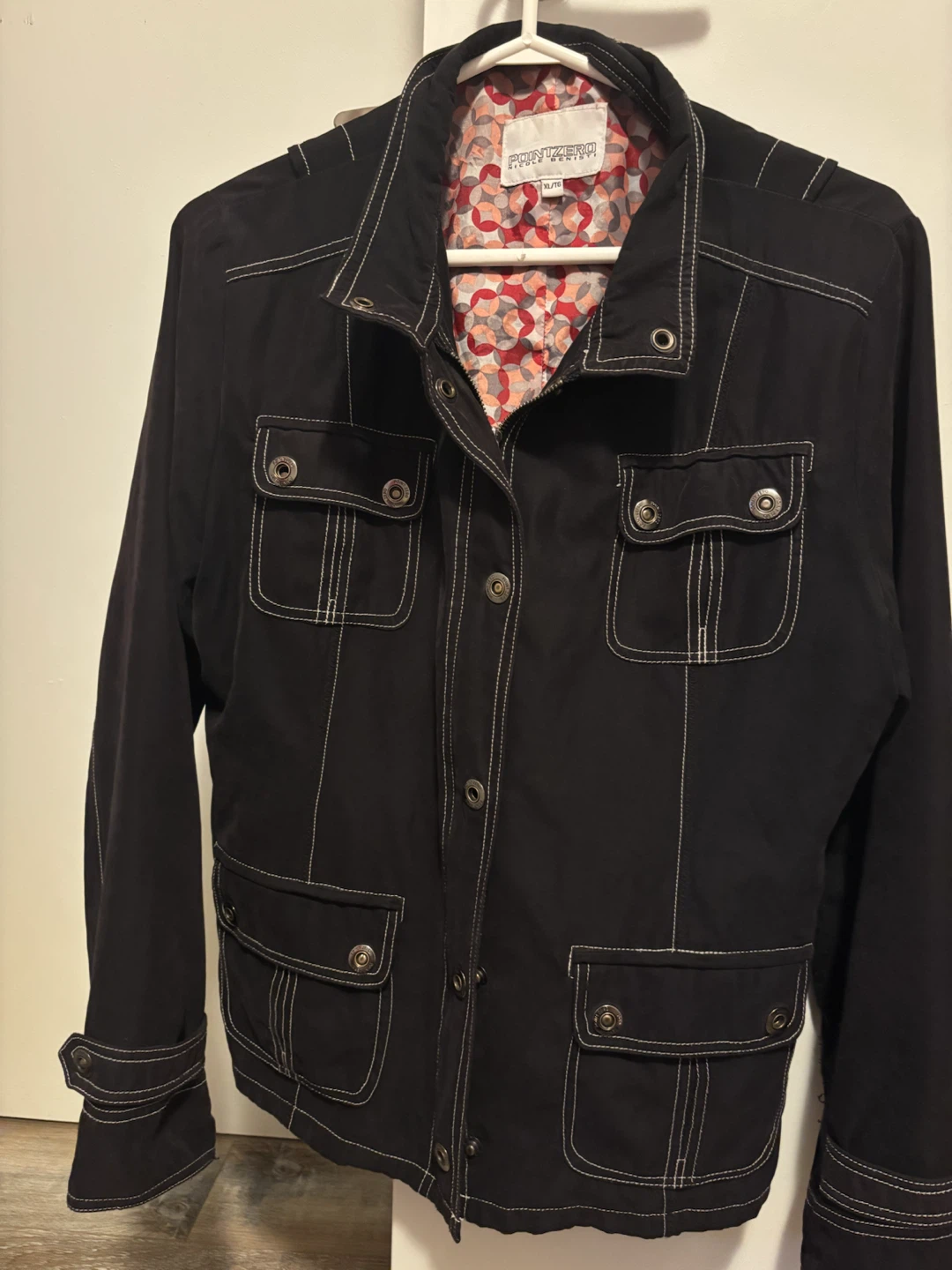 Point Zero Black Utility Jacket with White Stitching