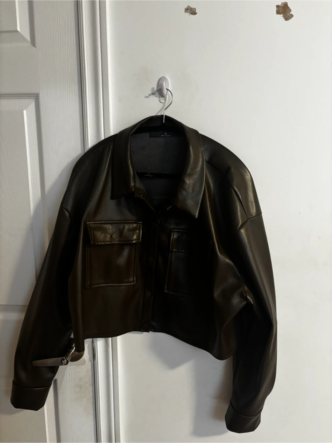 Olive Green Faux Leather Cropped Jacket XL