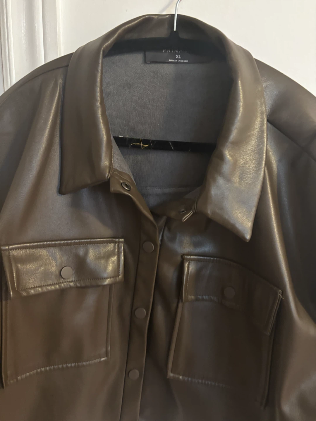 Olive Green Faux Leather Cropped Jacket XL - photo 2