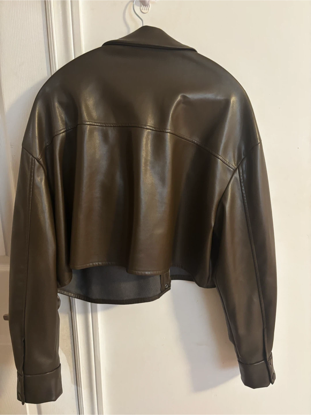 Olive Green Faux Leather Cropped Jacket XL - photo 3