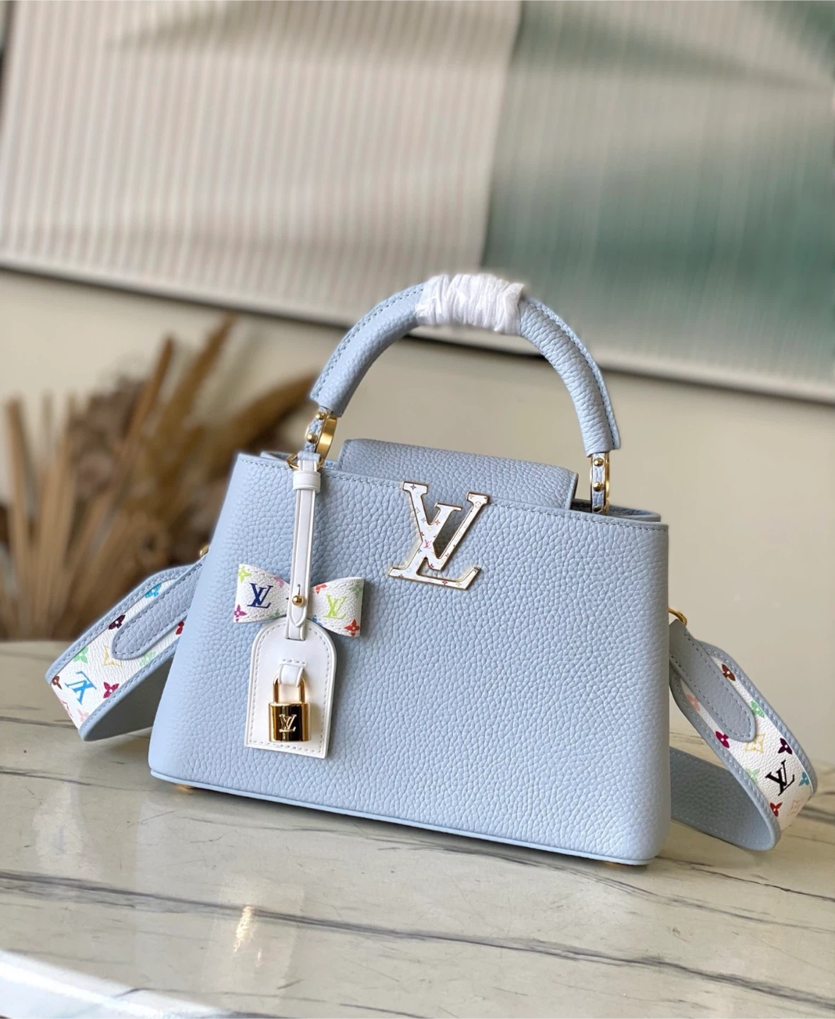 Louis Vuitton Top Handle Bag Light Blue Leather