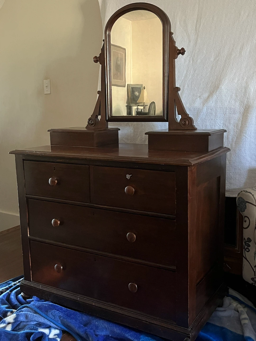 Antique Wooden Dresser with Pivoting Mirror