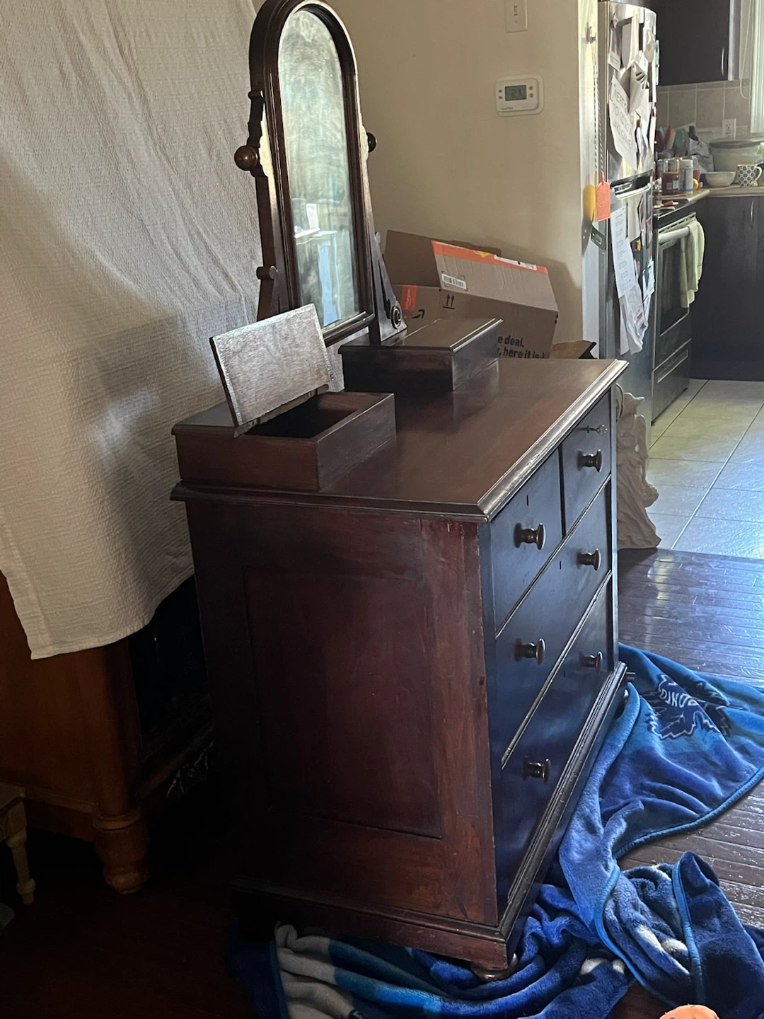 Antique Wooden Dresser with Pivoting Mirror - photo 5