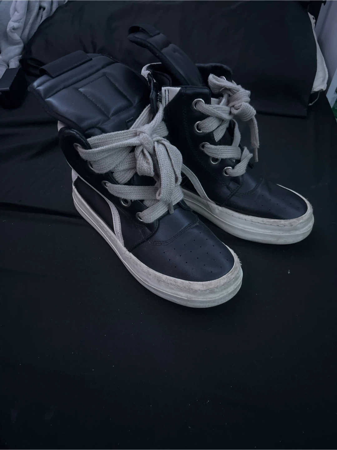 Rick Owens Black & White High Top Sneakers