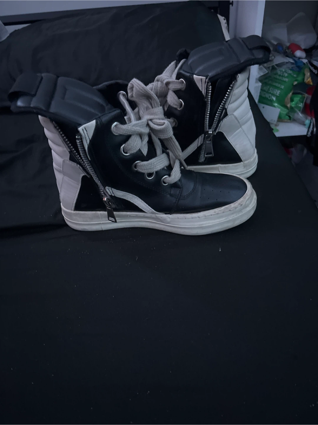 Rick Owens Black & White High Top Sneakers - photo 3