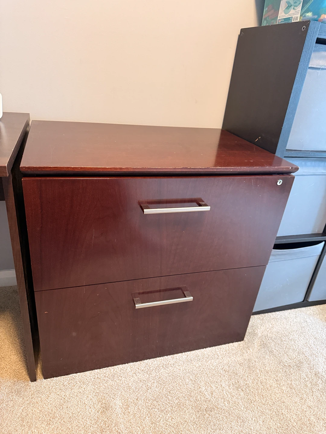 2 drawer wooden filing cabinet with locks