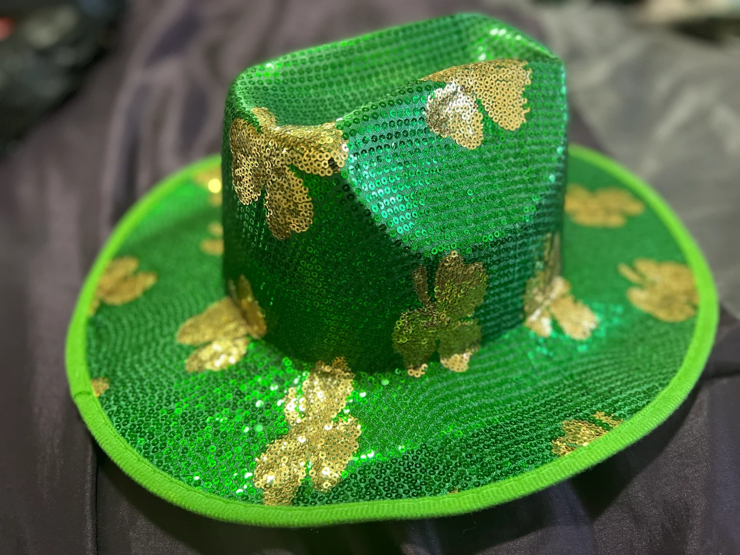 New-Green Sequin Shamrock Cowboy Hat