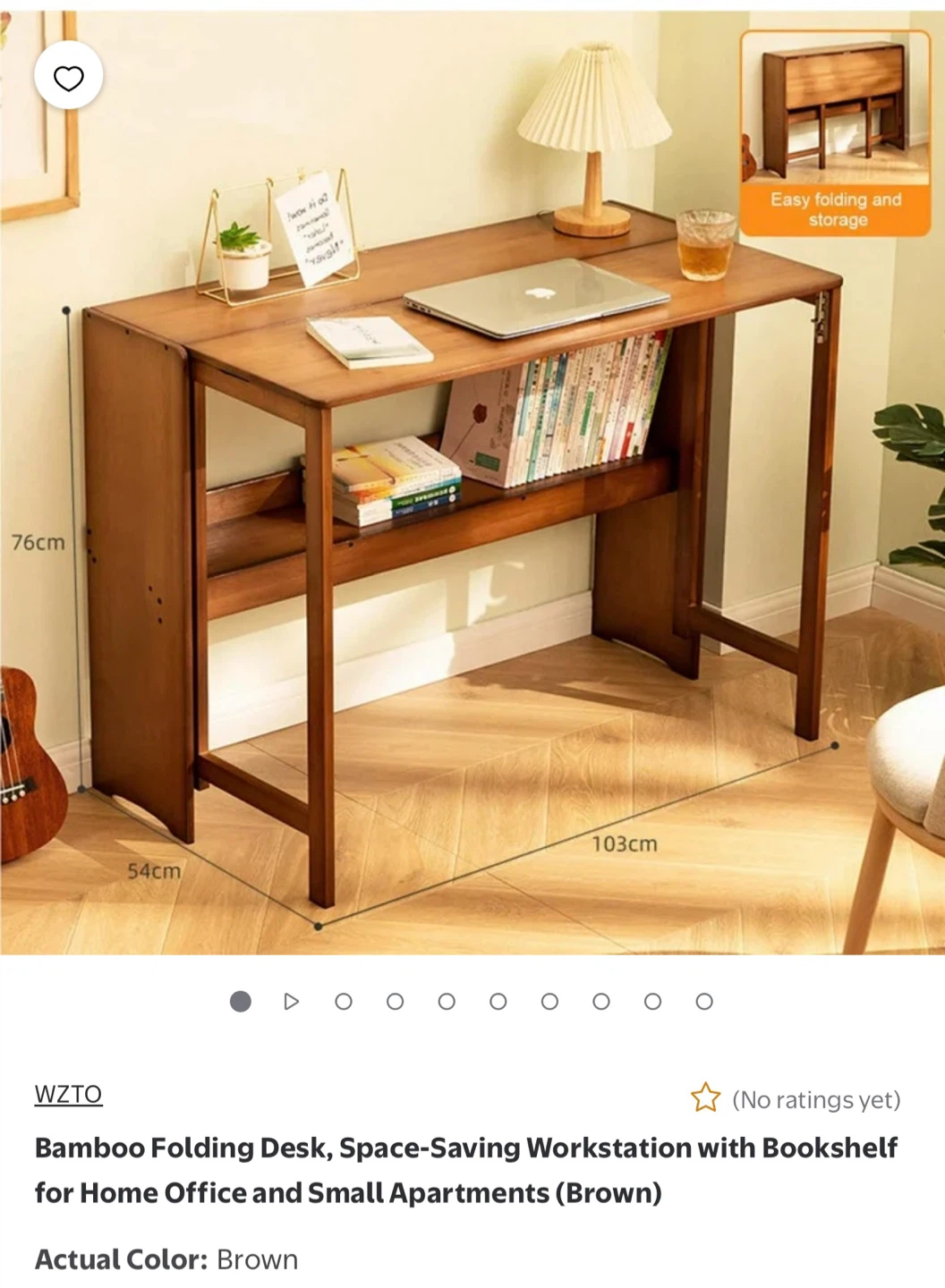 WZTO Bamboo Folding Desk Workstation - Brown