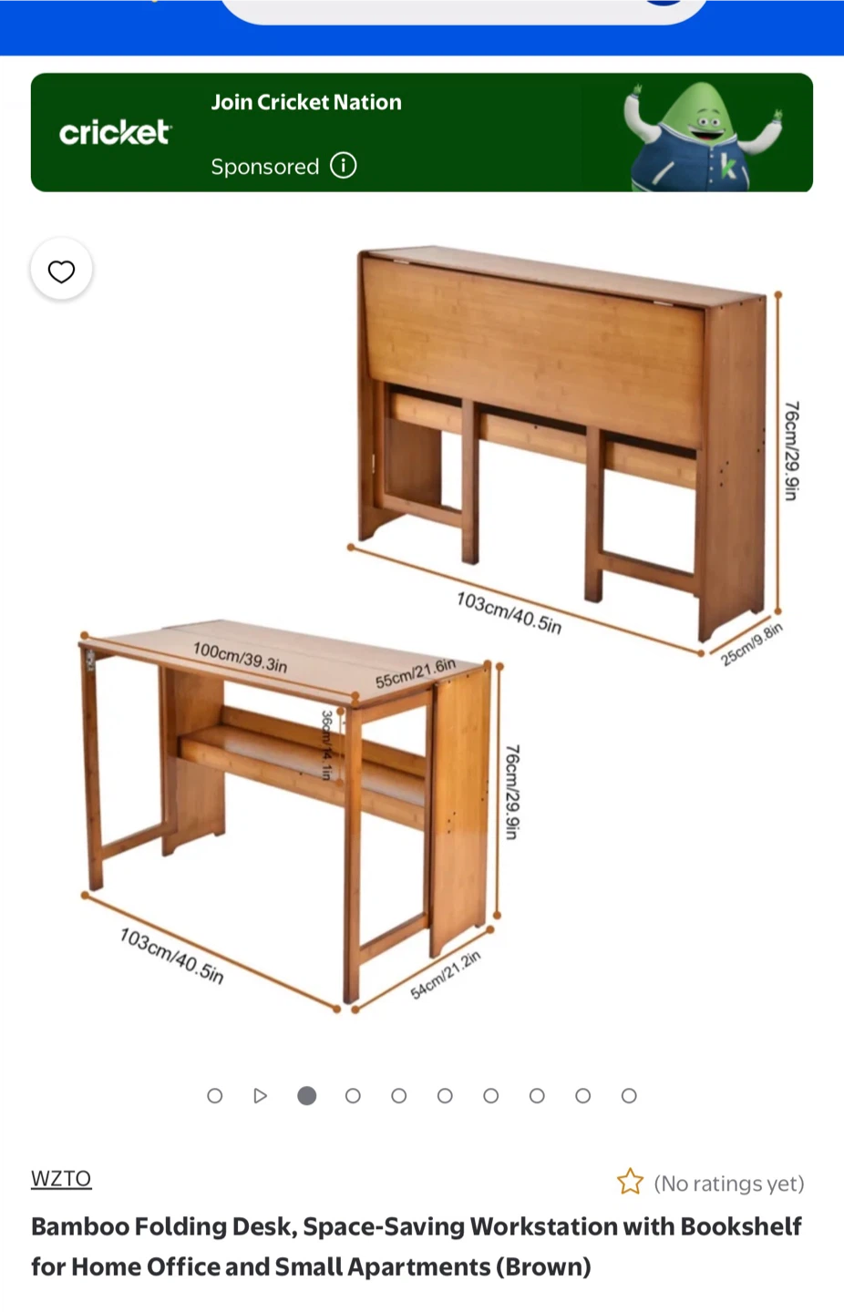 WZTO Bamboo Folding Desk Workstation - Brown - photo 2