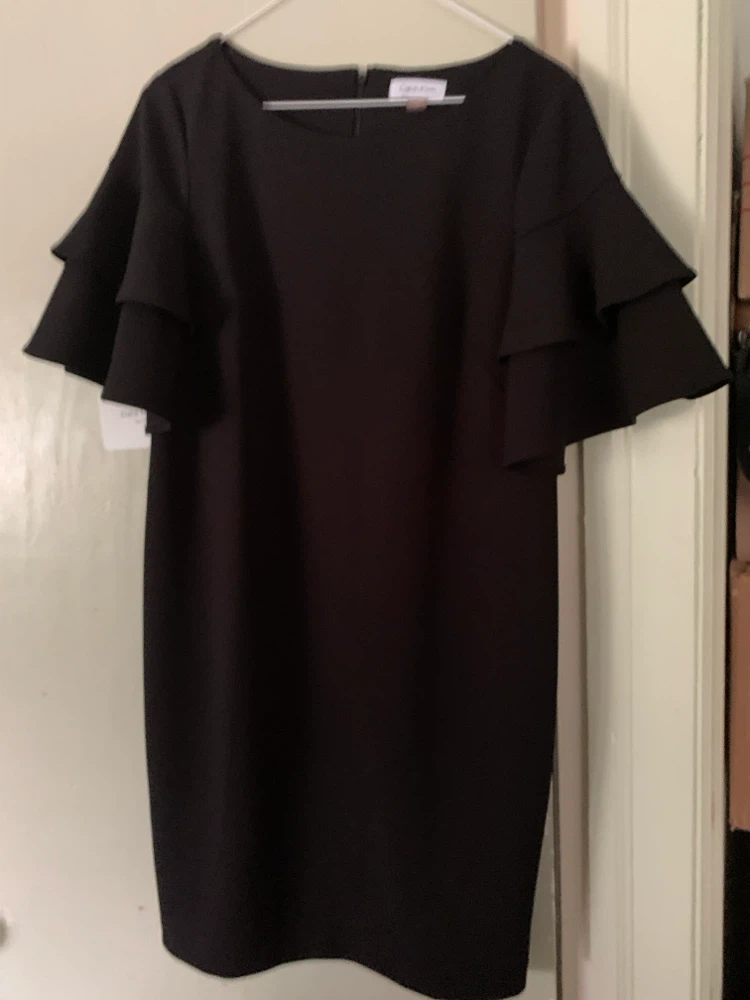 Calvin Klein Black Dress with Ruffle Sleeves - Size 10