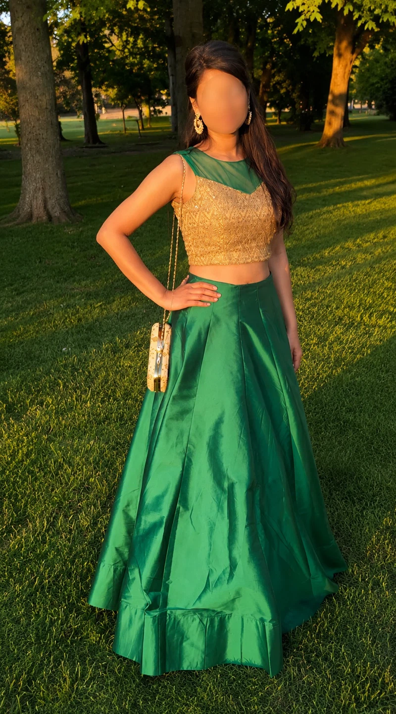 Emerald Green Skirt and Gold Top Set