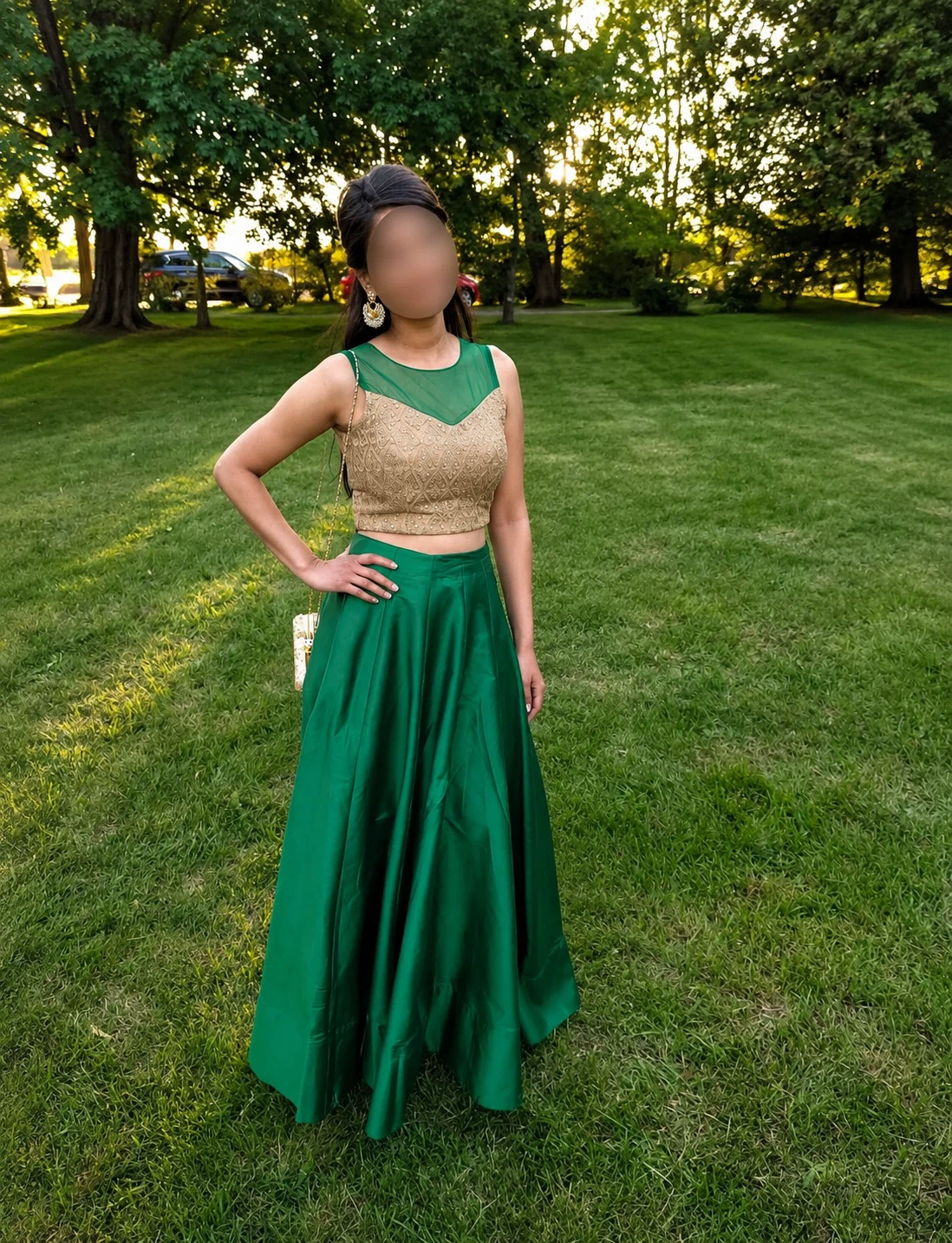 Emerald Green Skirt and Gold Top Set - photo 2