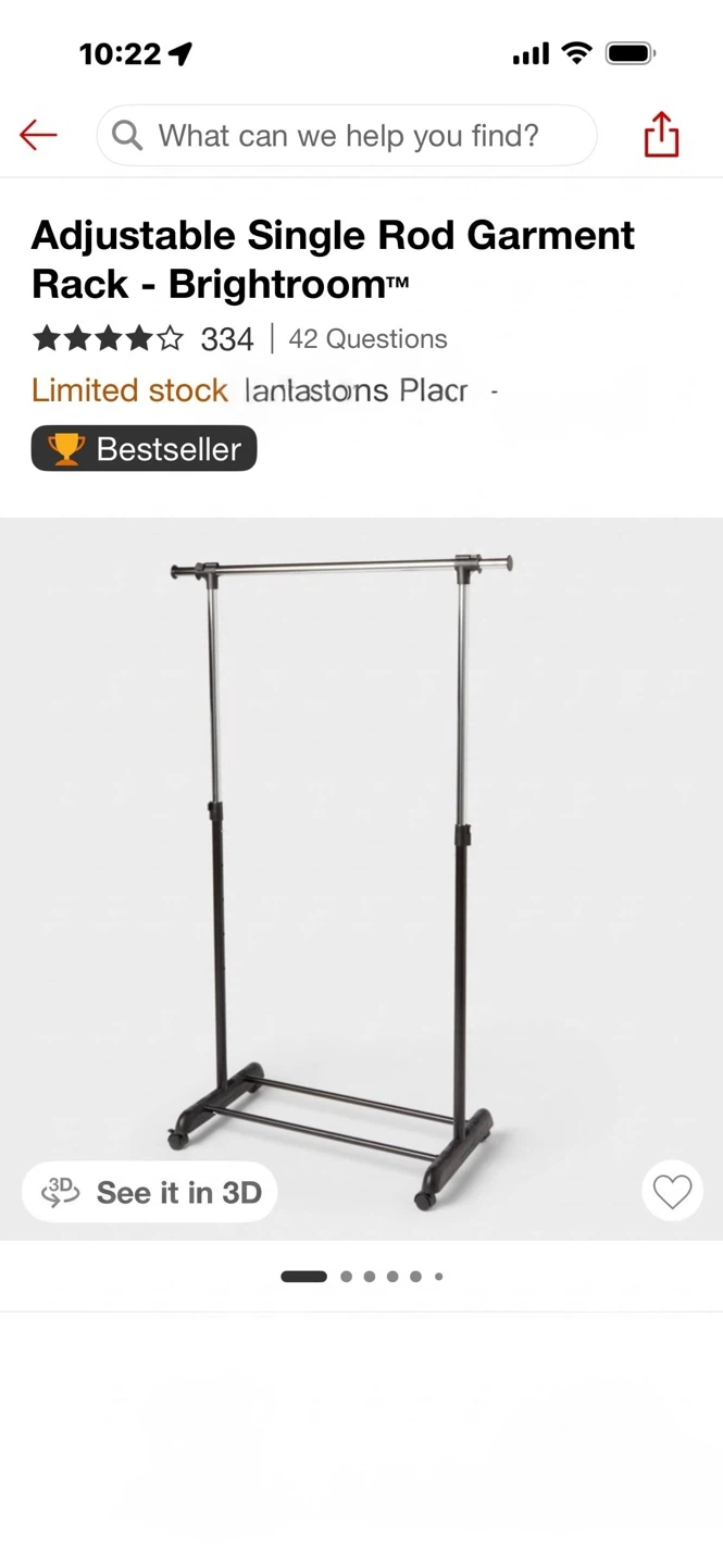 Brightroom Adjustable Single Rod Garment Rack