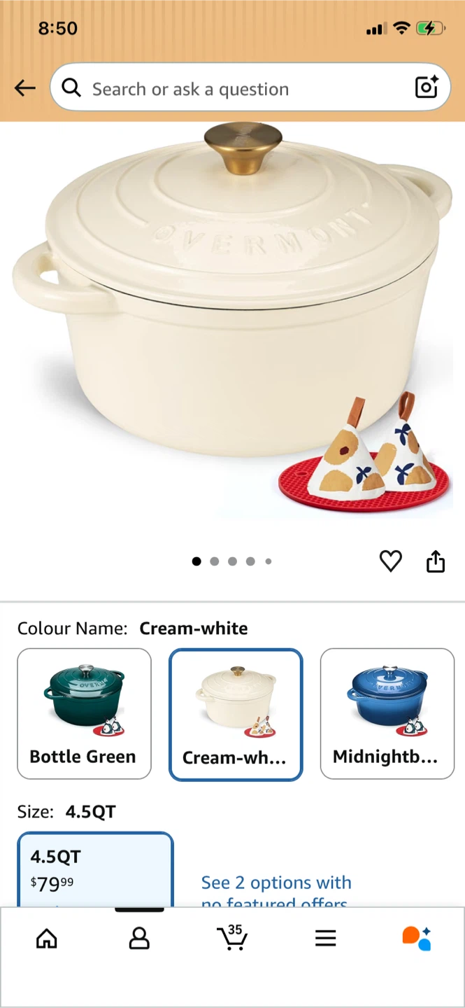 Brand new Overmont 4.5QT Dutch Oven Cream-white - photo 2
