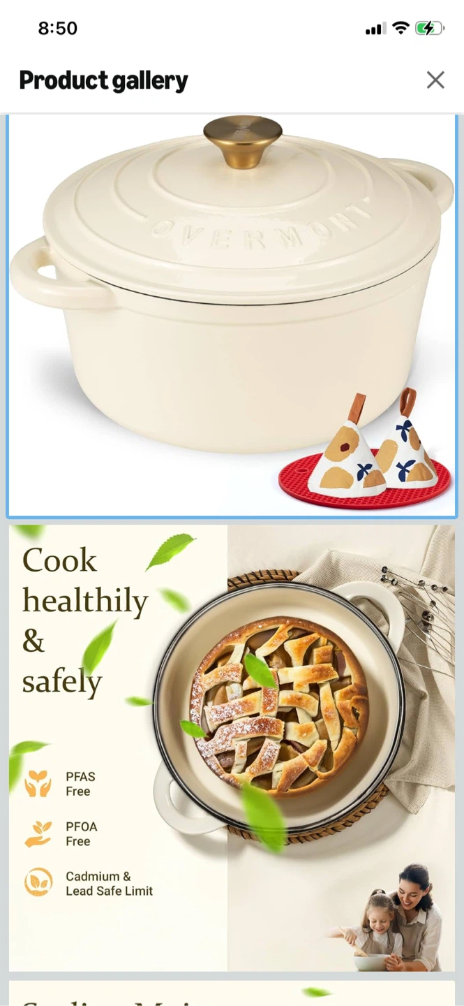 Brand new Overmont 4.5QT Dutch Oven Cream-white - photo 3