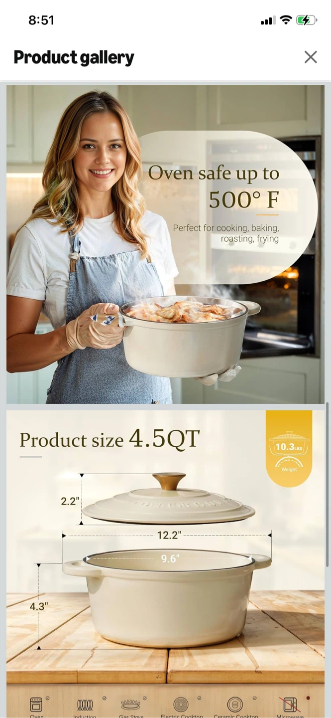 Brand new Overmont 4.5QT Dutch Oven Cream-white - photo 5