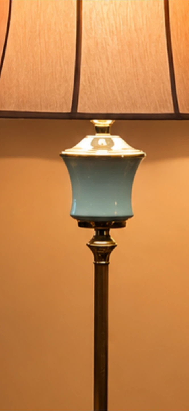 Brass floor lamp with glass shelf and beige shade - photo 4