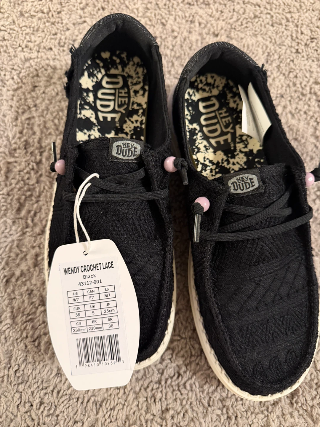 Hey Dude Wendy Crochet Lace Black Shoes
