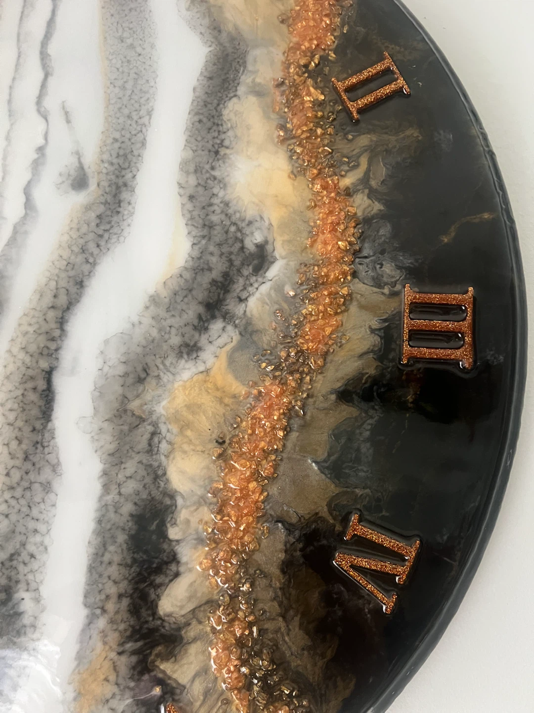 Handmade Resin Wall Clock - Black, White, Gold & Copper - photo 2