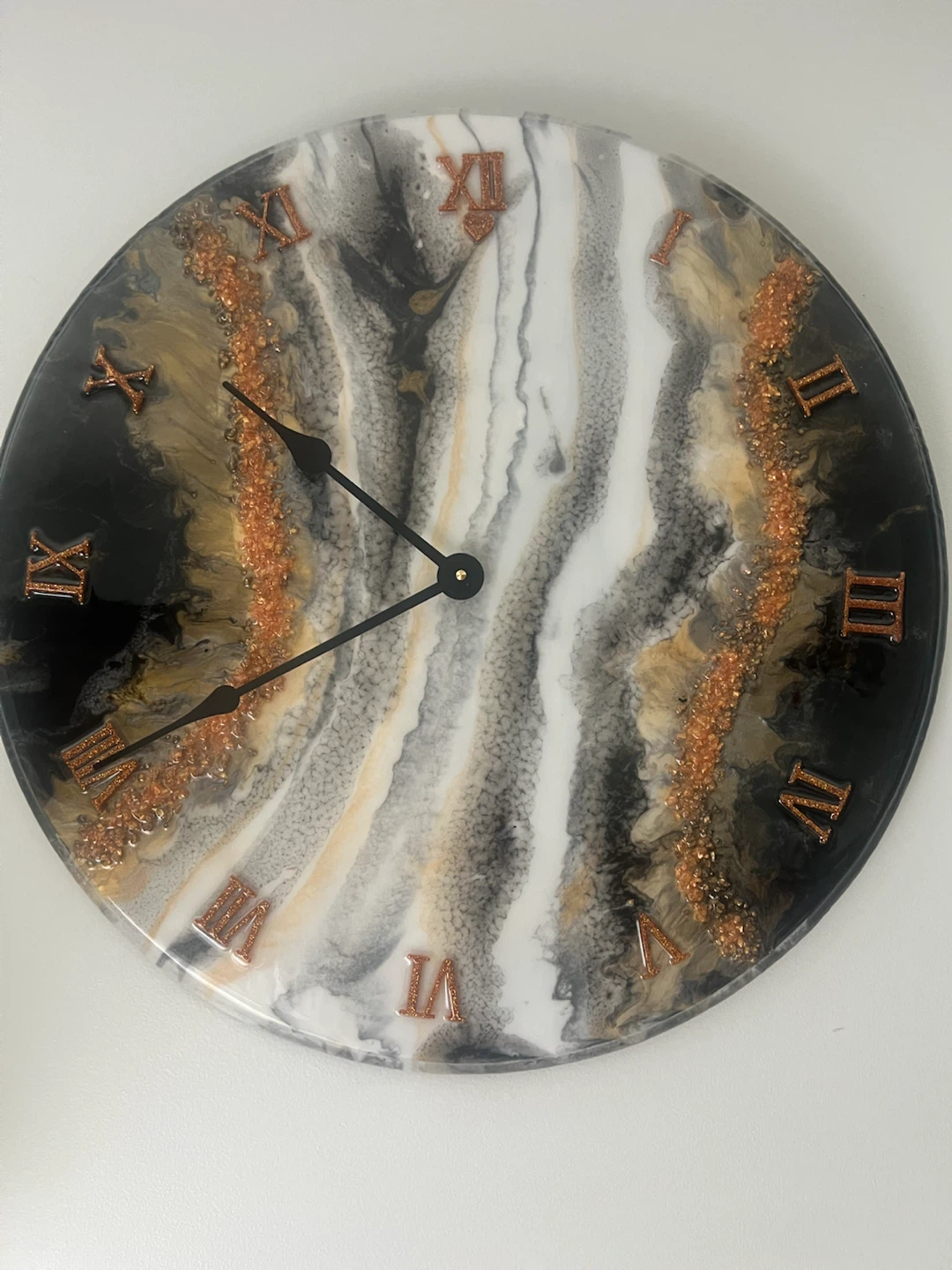 Handmade Resin Wall Clock - Black, White, Gold & Copper - photo 3