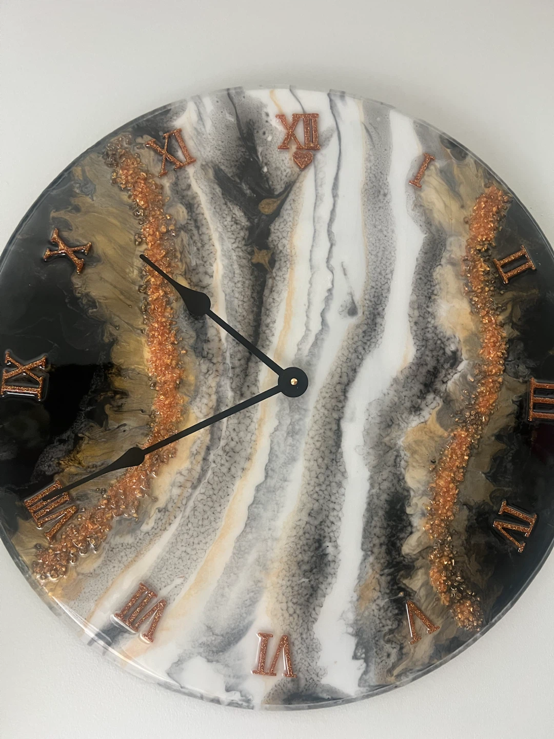 Handmade Resin Wall Clock - Black, White, Gold & Copper - photo 4