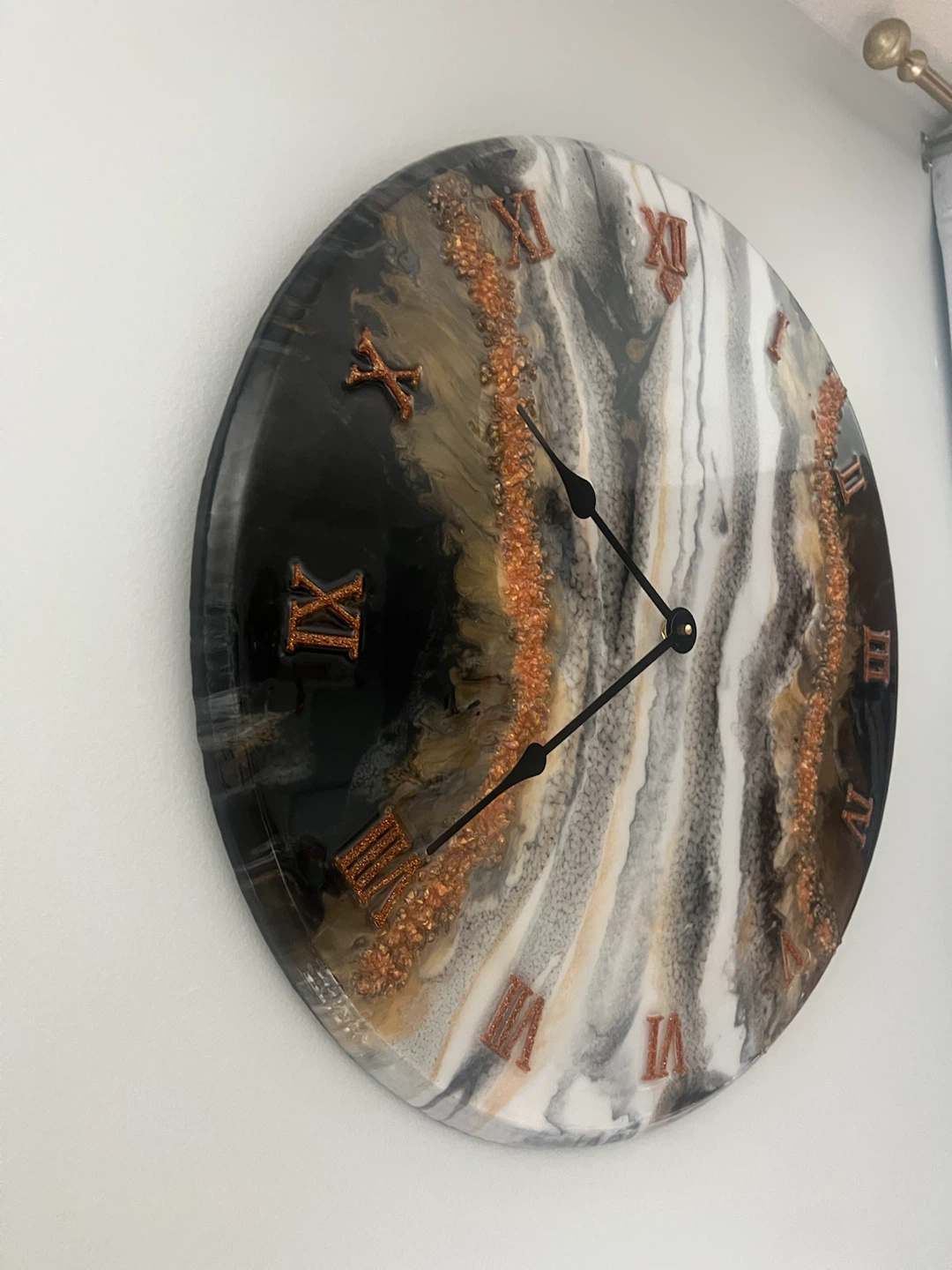 Handmade Resin Wall Clock - Black, White, Gold & Copper - photo 5