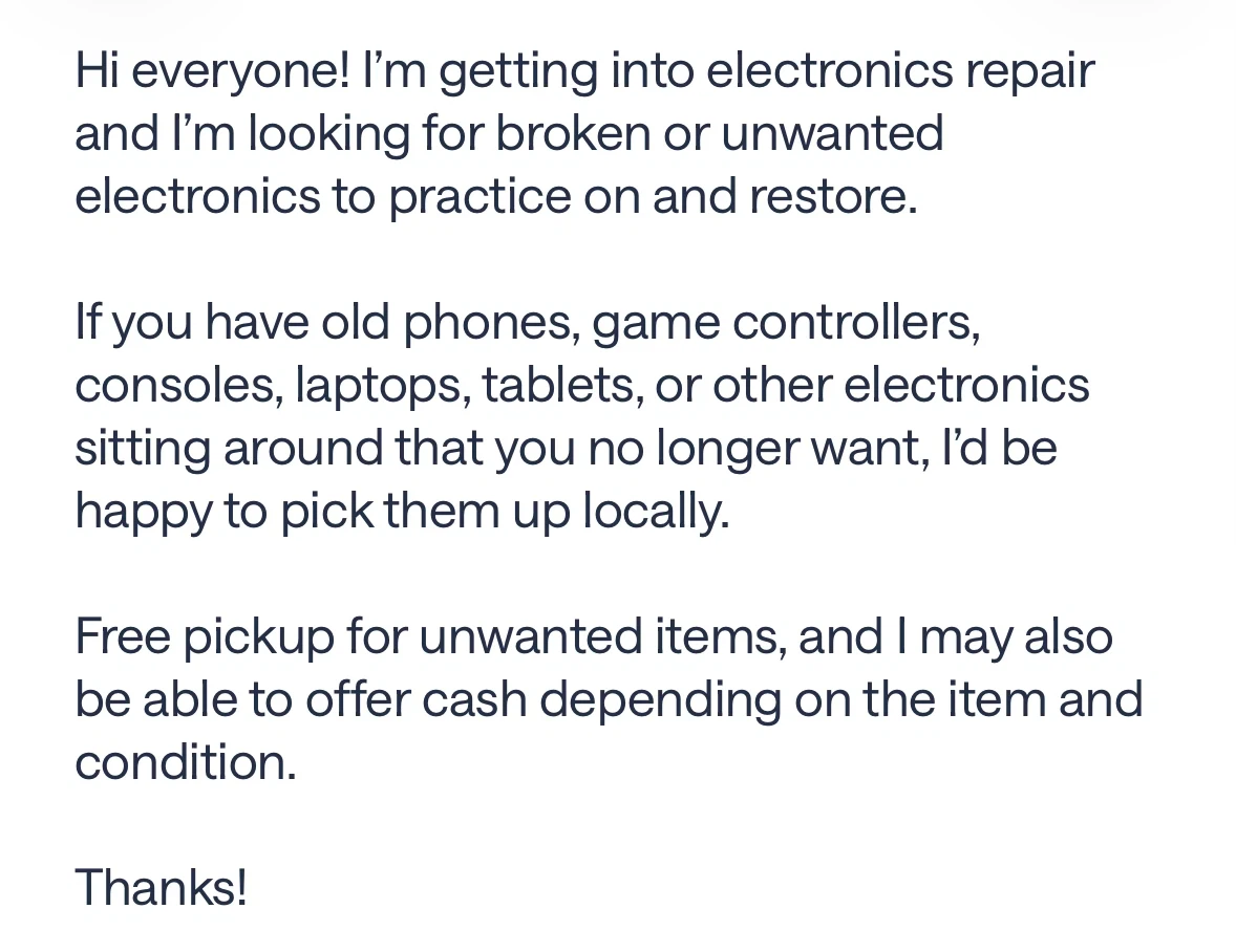 Looking for broken electronics for repair practice