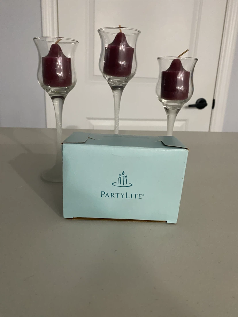 PartyLite Glass Candle Holders with Candles