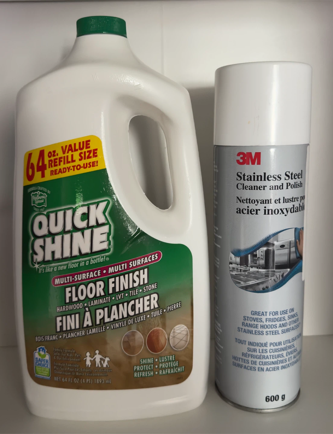 Cleaning products: Quick Shine, 3M Stainless Steel