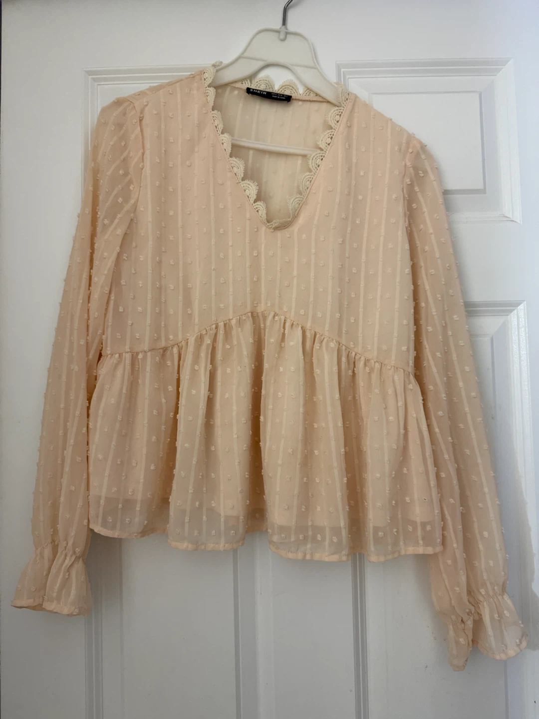 SHEIN Peach Blouse with Lace Trim Size S